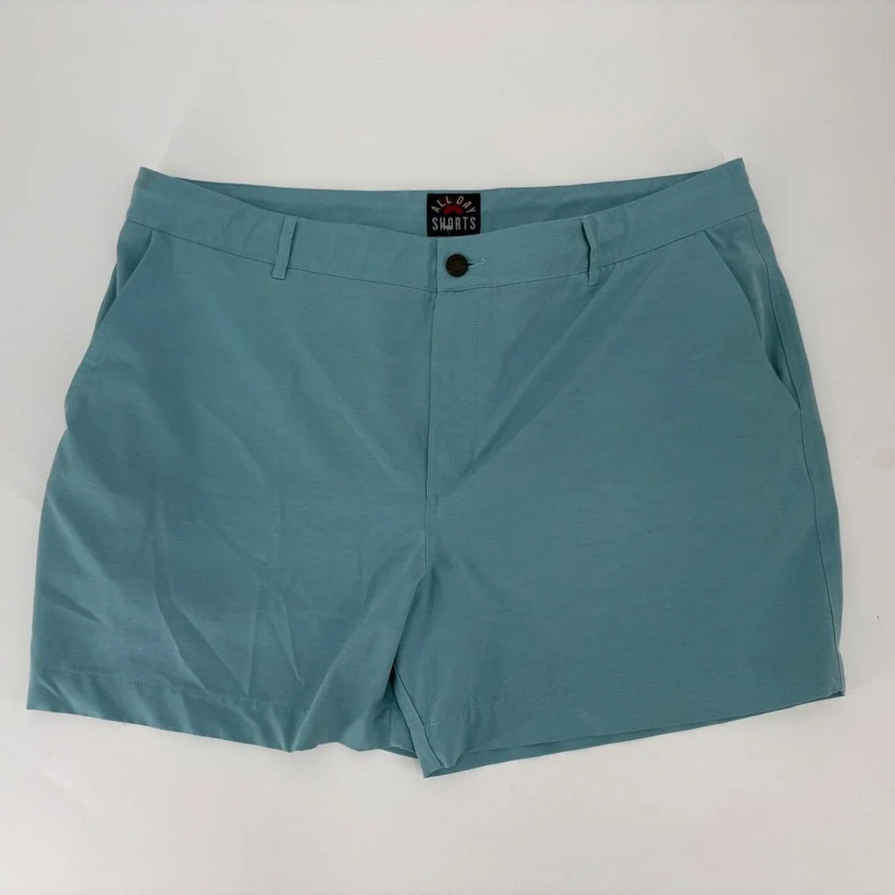 Faherty All Day Shorts Mens 40 Teal Blue Hybrid Quick Dry Stretch Flat Front